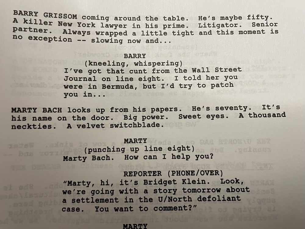 Excerpt from the screenplay MICHAEL CLAYTON, with Mary Bach's introduction.